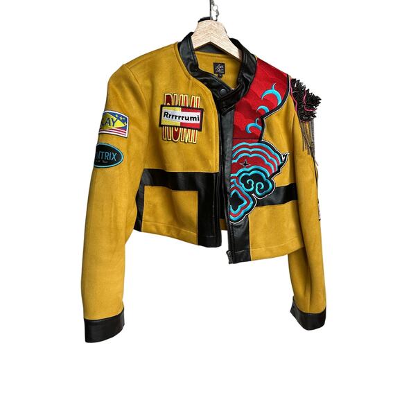 RARE! Custom Rumi Yellow Leather Cosplay Suede and Leather Jacket - Size L - Picture 1 of 12